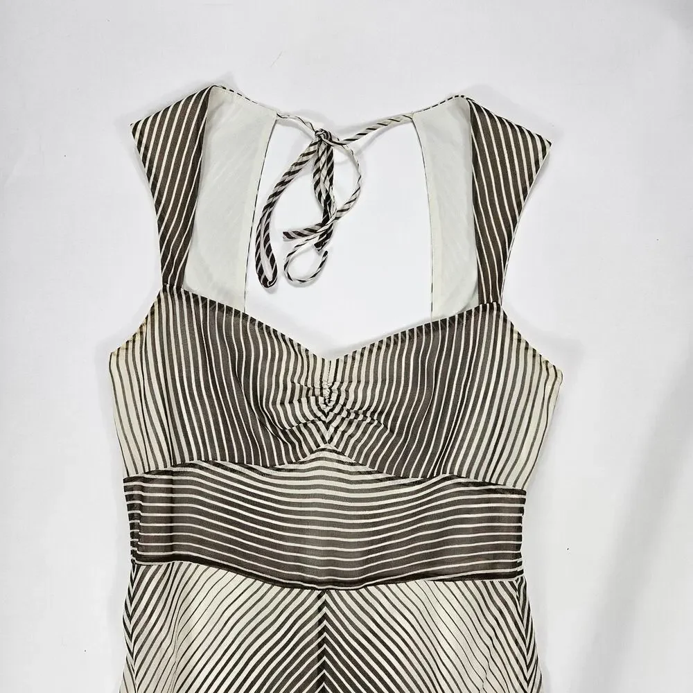 Silk Midi Dress Minimalist Striped Banana Republic - Size 0 - Picture 5 of 8